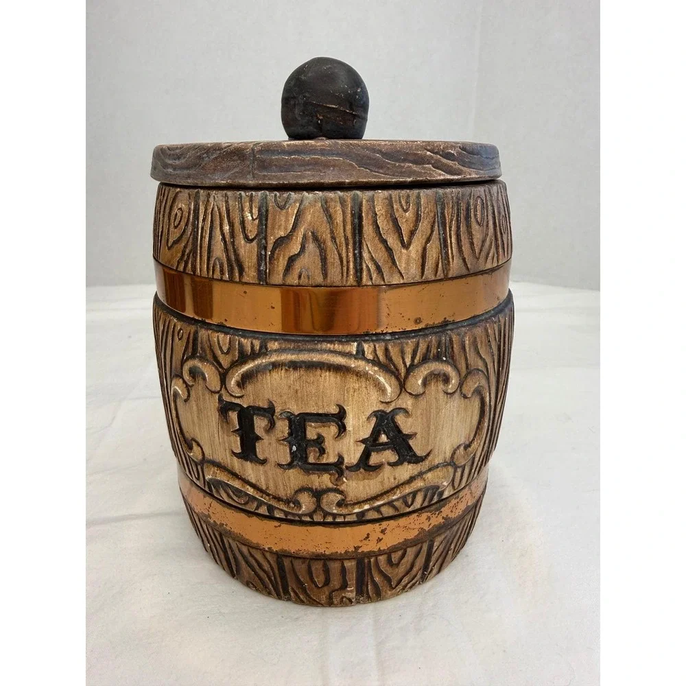 Set of 3 Vintage MCM Treasure Craft‎ Ceramic Canister Barrel Cookies Coffee Tea